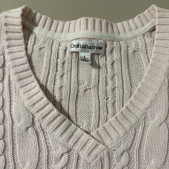 Croft & Barrow Womens Pink Cable Knit V Neck Sweater Size L Cotton Comfy - Picture 3 of 9